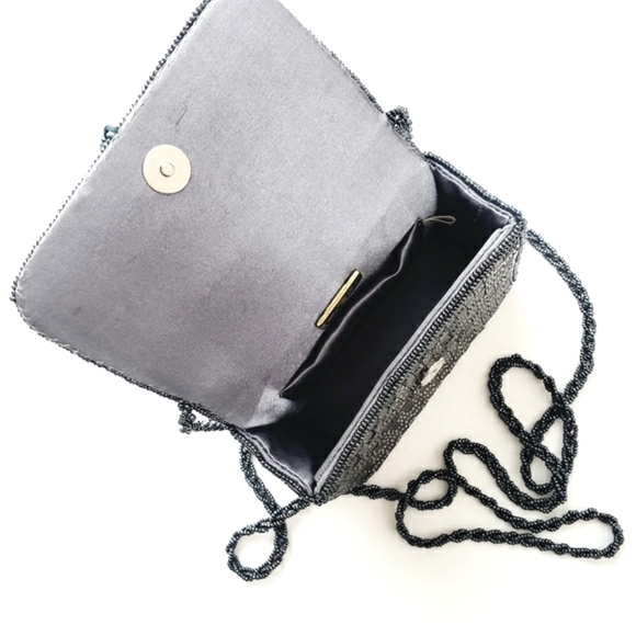 Nwot Cache Charcoal Gray Beaded Rectangle Geometric Evening Bag w/beaded… - Picture 10 of 11